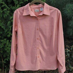 L.L. Bean Salmon Windowpane Plaid Stretch Buttondown Top